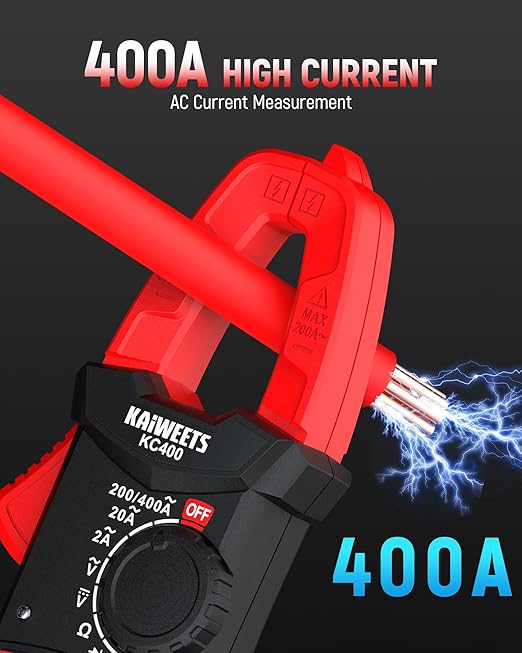 KAIWEETS Digital Clamp Meter, Portable Size, 2000 Counts, Measures High AC Current 400A, 600V AC/DC Voltage, Resistance, Continuity, Diode, Auto Ranging Multimter, Voltage Tester, KC400