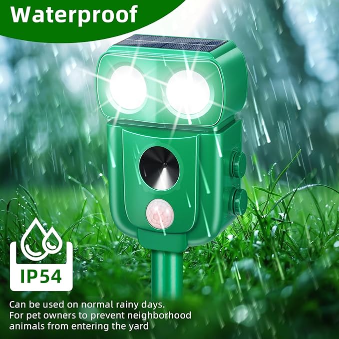 2026 Upgraded Solar Ultrasonic Animal Repellent Outdoor, Raccoon Fortress Pro with Motion Sensor & LED Flashing Light, Waterproof Cat Repellent Outdoor, Deer Deterrent for Yard Garden Orchard 2 Pack