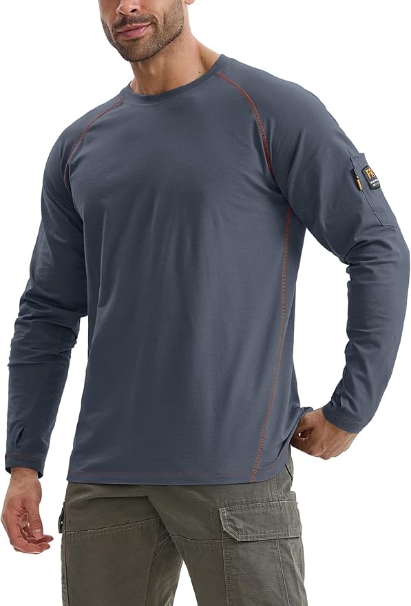 WORKWEYA FR Shirts for Men 6OZ Light Weight Welding Shirts Thumb Hole Stretch Breathable NFPA2112 CAT2 for Summer