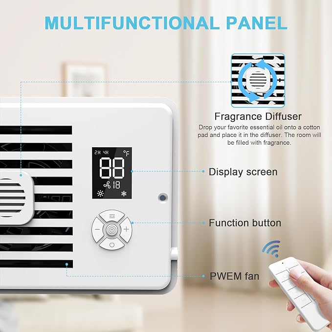 Register Booster Fan for 4" x 10" Vents Only, 10 Speeds to Control Cool & Warm Airflow, Air Conditioning Vents with LED Screen Remote & Thermostat Control, for Room Walls & Floors (White)