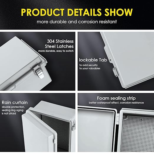 Waterproof Electrical Junction Box, IP67 Plastic Weatherproof Electrical Enclosure with Mounting Plate, Wall Brackets, for WiFi Electronics Project (5.9"x5.9"x3.5")