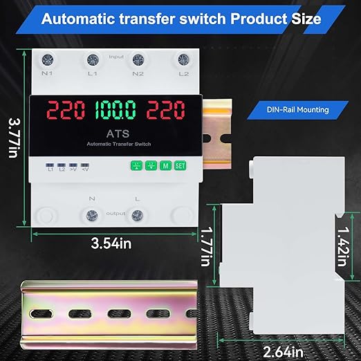 100A 220V Automatic Transfer Switch, 2P Dual Power Select Interruptor Electrical Changeover Switch with LED Display, Mini ATS Din Rail Mount, 50/60Hz CE Certified for Home Backup Power