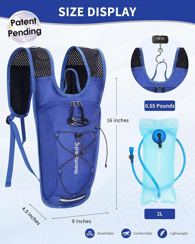 sportsnew Hydration Backpack with 2L Water Bladder, 6L Lightweight Water Backpack for Hiking, Running and Cycling, Hydro Pack for Men Women