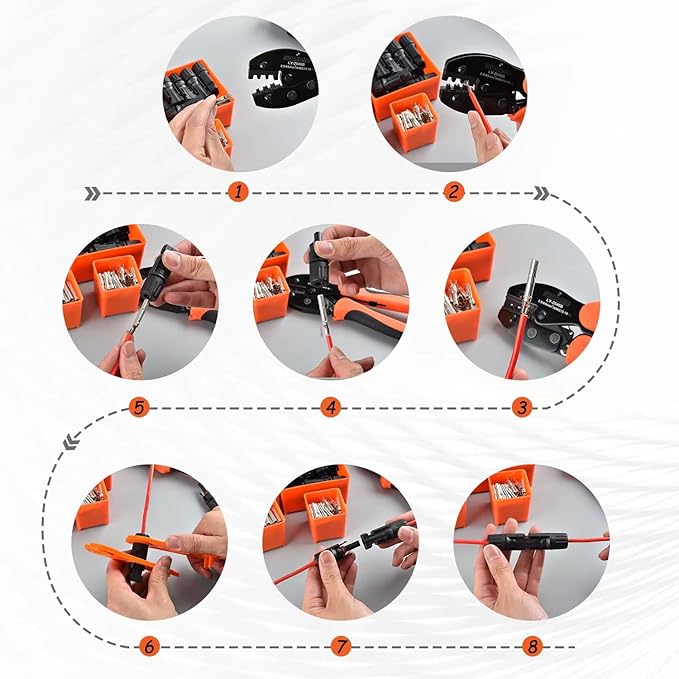 Solar Panel Connector Crimping Tool Kit with 1 Crimper, 15 Pairs Connectors and 1 Spanner Wrench - Essential Tools for Solar Installation Assembly
