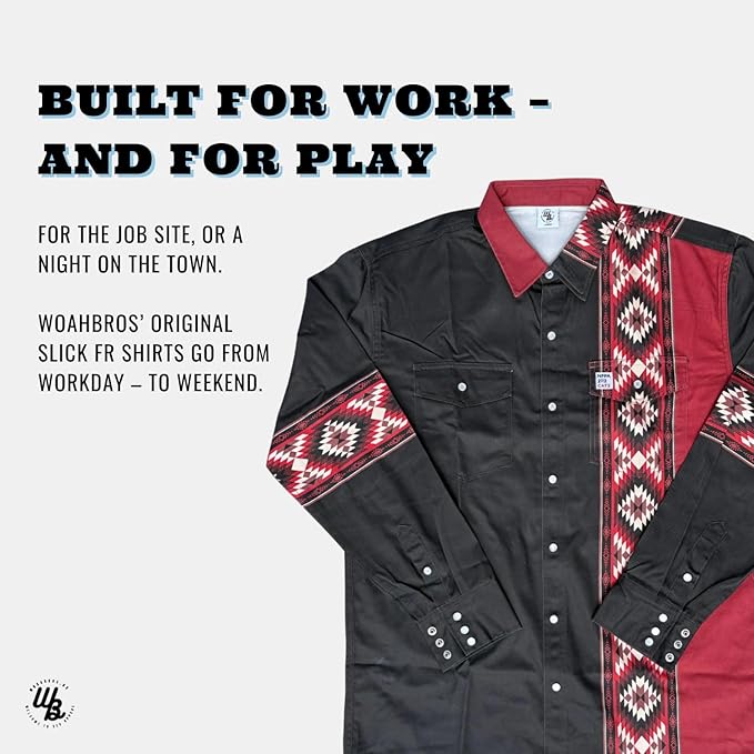 WoahBros FR Shirts for Men, 8oz Midweight Flame Resistant Welding Shirt, 100% Cotton, Pearl Snap Buttons - CAT2/NFPA2112