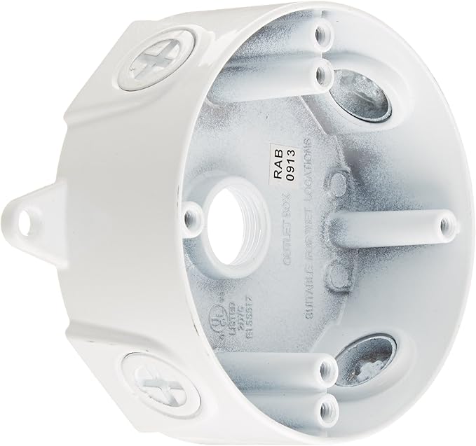 RAB Lighting VXCW Weatherproof Round Box, Aluminum, 1/2" Hole Size, 4" Diameter, White, NO Cover