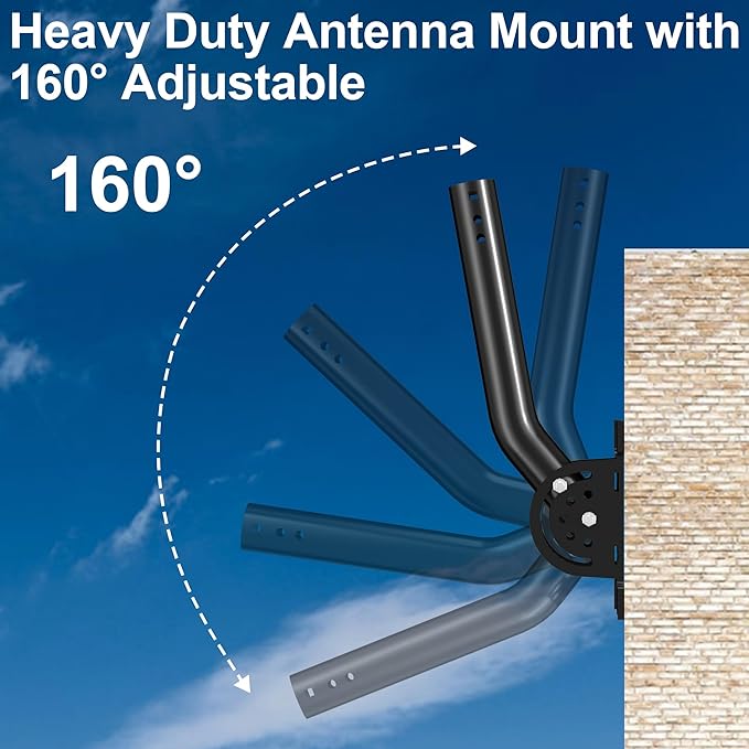 Universal Antenna Mount, Heavy Duty 50LB Adjustable Pole and Wall J-Mount Bracket, Fit for Outdoor TV Antenna, WiFi Bridge, Access Point (12-inch Height, 1.38-inch Diameter, Black)