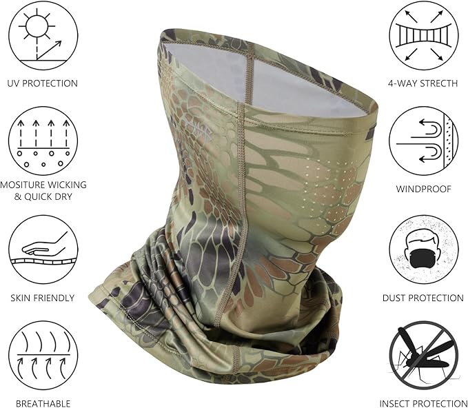 BASSDASH Neck Gaiter Mask UPF 50 Sun Protection for Men & Women, Fishing, Hiking, Outdoor