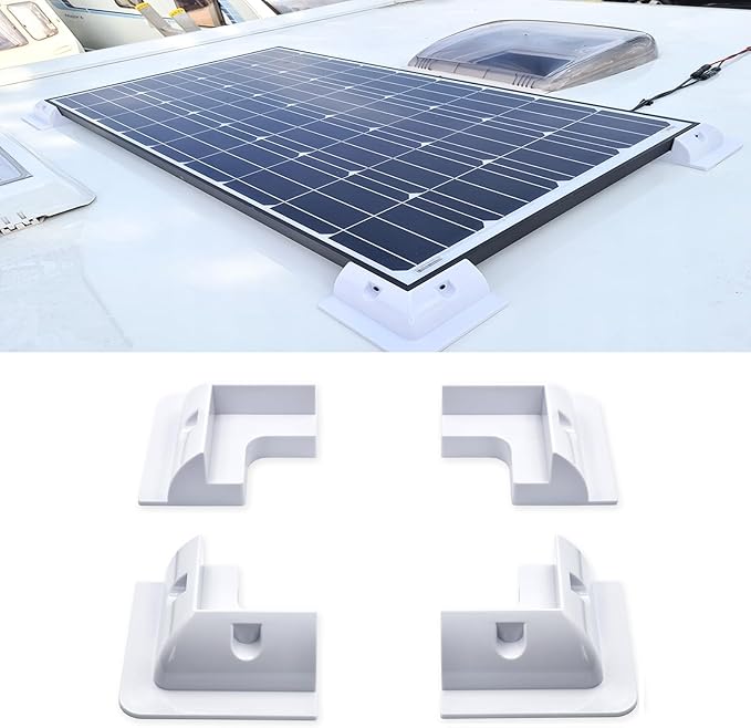 Solar Panel Mounts Bracket Set of 4pcs (White), Drill Free ABS Corner Roof Brackets Mounting Kit, Durable Solar Mount Rack Accessories for RVs, Trailers, Boats, Yachts, Vans, Carports