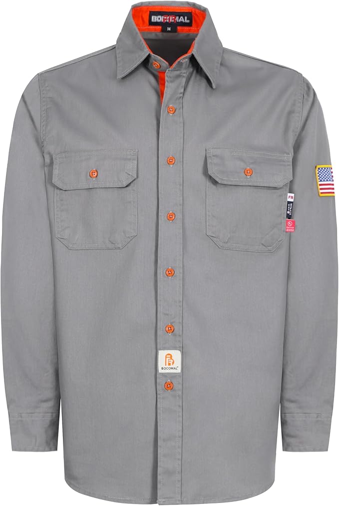 BOCOMAL FR Shirts for Men Flame Resistant Light Weight NFPA2112 Fire Retardant Welding Shirt Water & Oil Repellent Finish