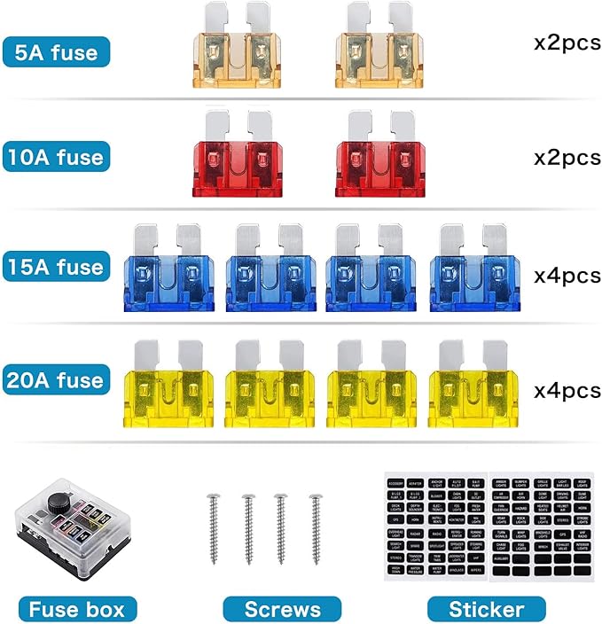 12 Volt Fuse Block, Waterproof 6 Way Fuse Box with 6 Ground Negative Busbar for Automotive[100 Amp Max] [ATC/ATO Fuses] [LED Indicator] [2 Spare Fuse Slots] for Car Boat Marine RV DC 12-24V