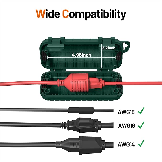 Extension Cord Cover Outdoor, 8 Pack IP54 Water-Resistant Power Cord Protector Electrical Connection Box Outside Weatherproof Cable Safety Cover for Electronics Plug Outlet Tool Holiday Light, Green