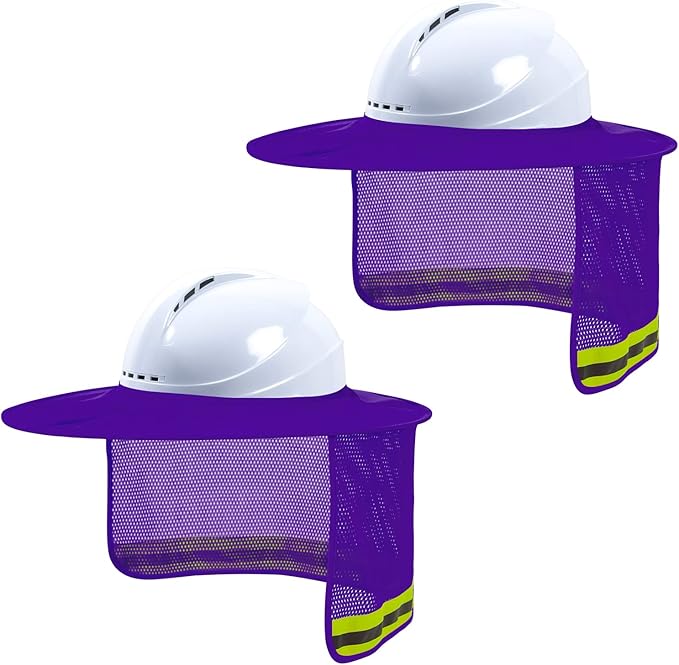 Hard Hat Sun Shade, High Visibility Sun Visor Neck Shade with Reflective Strip, Full Brim, Man & Woman (Hard Hat Not Included), Purple, 2 Pack