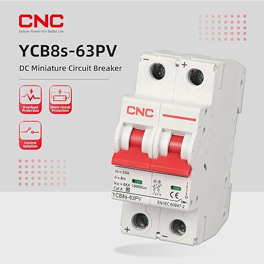 CNC DC Miniature Circuit Breaker, 2 Pole 1000V 10 Amp Isolator for Solar PV System, Thermal Magnetic Trip, DIN Rail Mount DC Disconnect Switch (10 Amp)