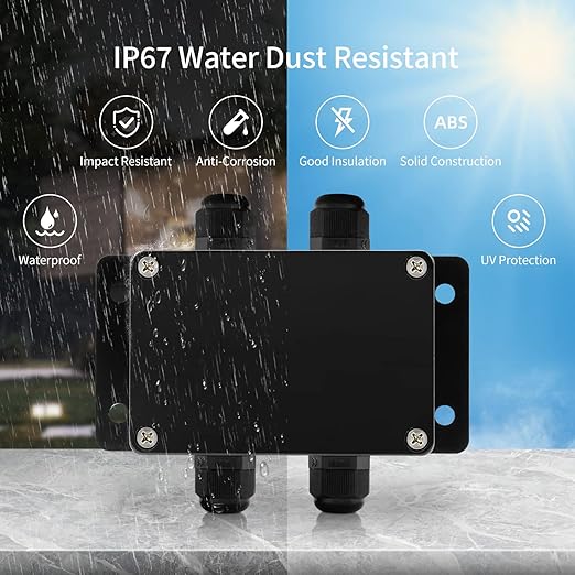 ABS IP67 Waterproof Dustproof Electrical Junction Box, with 15A 600V Barrier Terminal Cable Connector, 2 in/2 Out Power Junction Box（3.93 * 2.67 * 1.96in）