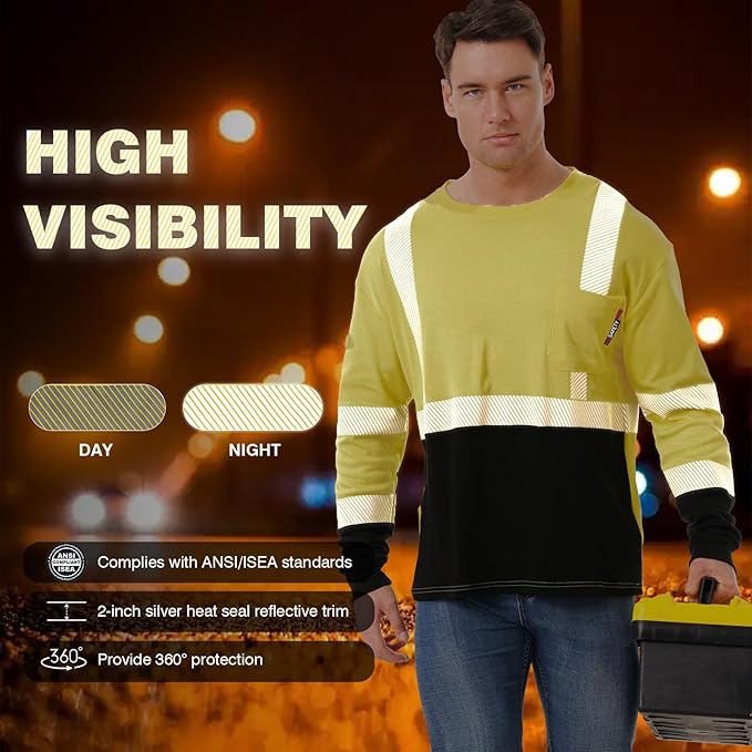 SKSAFETY FR Shirts for Men Long Sleeve, Welding Shirt 6oz Lightweight High Vis Fire Resistant Flame Retardant Shirt CAT2