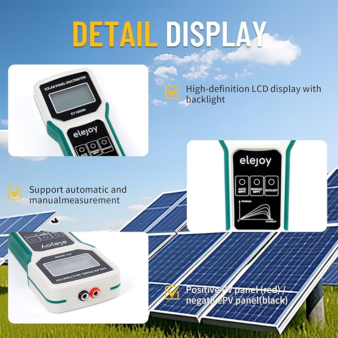 1800W Solar Panel Tester MPPT Photovoltaic Multimeter & Watt Meter Smart Portable Tool for Solar PV Panel Data & Troubleshoot Measures Power Output Performance and Open Circuit Voltage