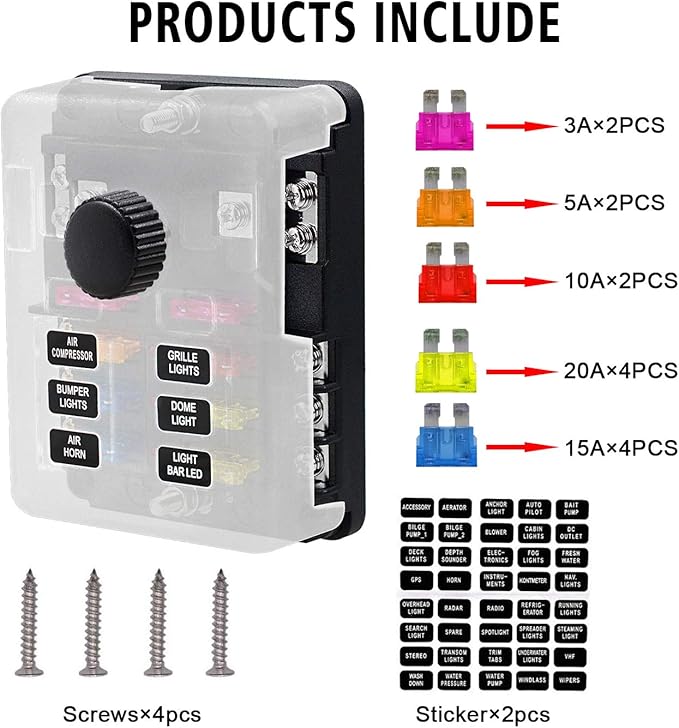6 Way 12V Fuse Box 12Volt Blade Fuse Block Holder, 6 Circuit W/Negative Bus Waterproof Fuse Box with LED Indicator for 12V/24V Automotive Golf Cart Truck Car Boat Marine RV Van Vehicle