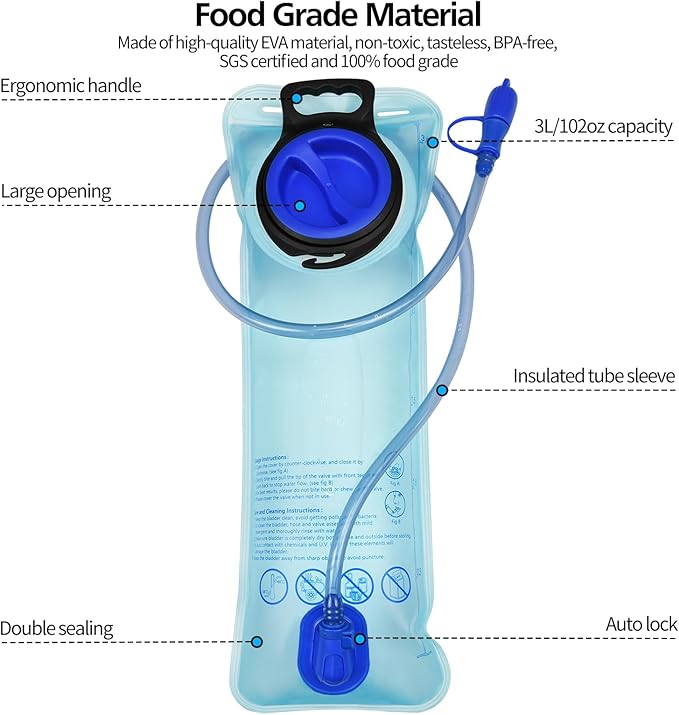 1.5L/2L/2.5L/3L Hydration Bladder, Large Opening Water Storage Bladder Bag, for Cycling Hiking Camping