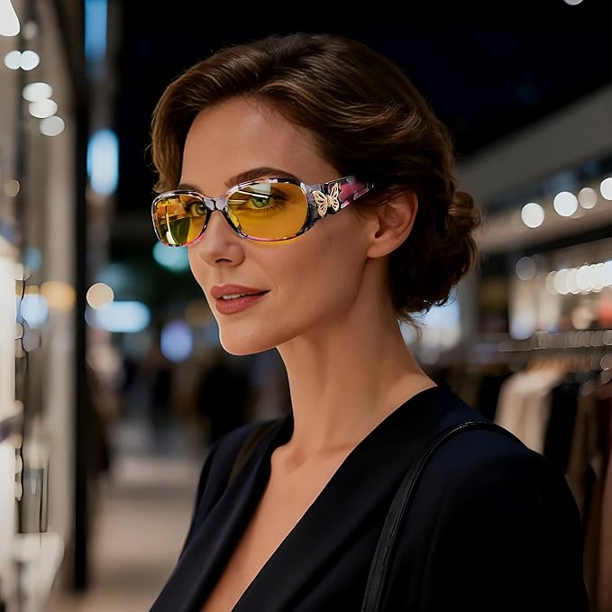 HAOLOTA Night Vision Driving Glasses Women Anti Glare Polarized, Wrap Around Nighttime Safety Glasses UV Protection