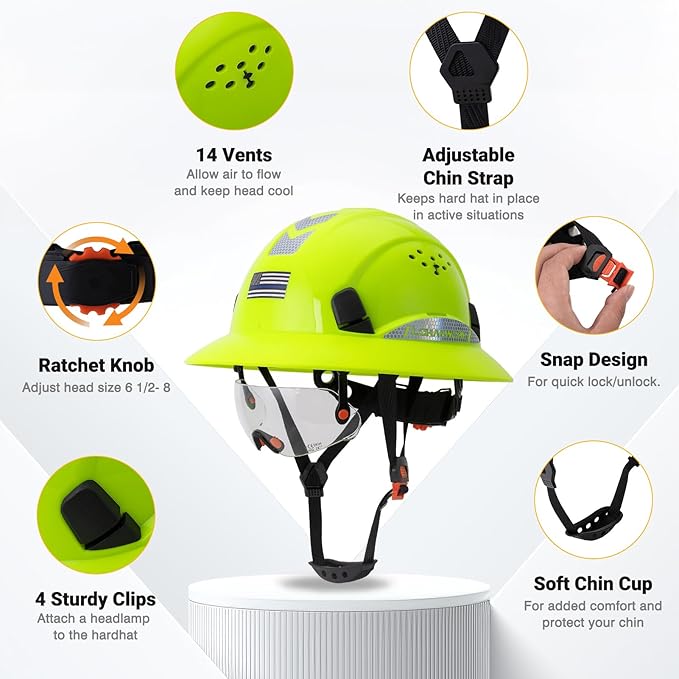 Full Brim Hard Hat Construction OSHA Approved Vented Hard Hat Cascos De Construccion Adjustable Cool Vent Work Safety Helmet for Men and Women