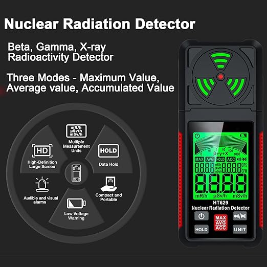 Geiger Counter Intendvision Nuclear Radiation Detector - Portable Radiation Dosimeter Tester Beta Gamma X-ray Detector for Nuclear Wastewater Seafood with Backlit LCD Display, Audible & Visual Alarm