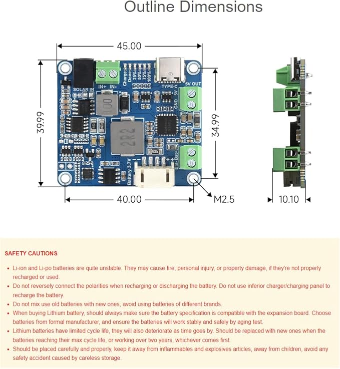 Solar Power Management Module (D) Accessory for 6V~24V Solar Panel And Type-C Power Adapter,Suitable For Solar-Powered Control System For MCUs / Development Boards Raspberry Pi / Jetson Nano / Arduino