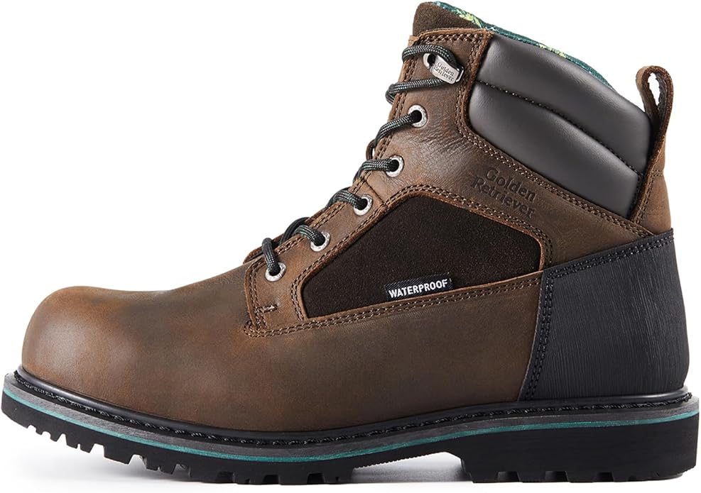 Golden Retriever Work Boots for Men Heavy Duty Composite Toe 6"/8" Durable Crazy Horse Leather Waterproof Slip-Resistant Construction Industry Boots GJ3155-GJ3255