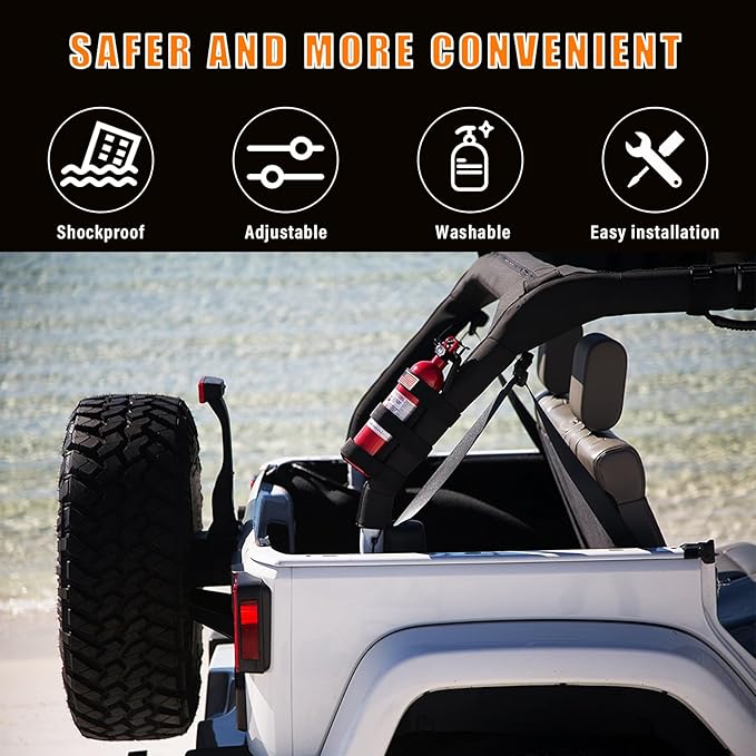 Ziciner Fire Extinguisher Holder 2.5-3LB Adjustable Roll Bar, American Flag Pattern Extinguishers Strap Bartact, Universal Car Accessories for Cars, SUVs, Trucks, and More (Black)