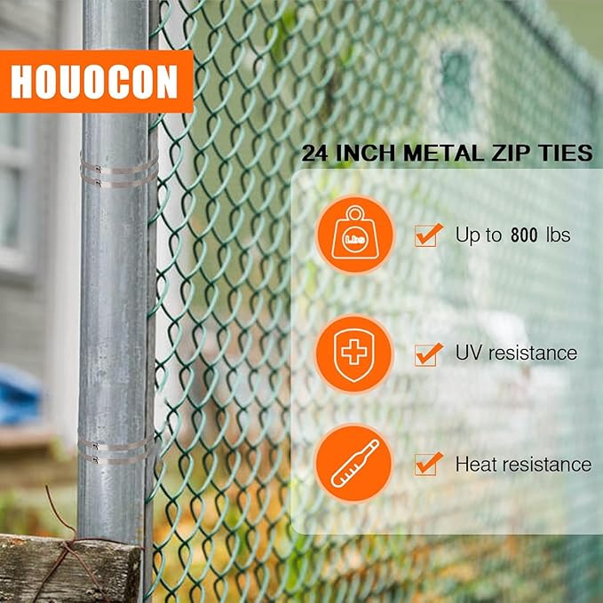 Metal Zip Ties Heavy Duty Outdoor, 800 Lbs 24 Inch Stainless Steel Zip Ties, 40 Pcs Self-Locking Metal Cable Ties, Strength, Ideal for Exhaust Wrap, Cables, Farms, Pipes, Roofs and Outdoor Fence