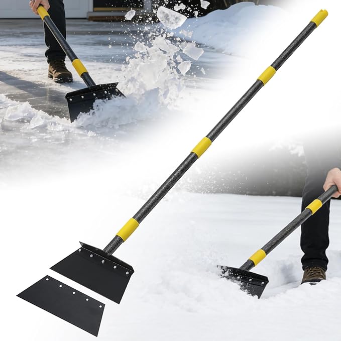 Snow Shovel Ice Scraper, 74“ Garden Flat Shovel, 2 Spades,Heavy Duty Multifunctional Garden Cleaning Shovels Spade,Floor Scraper for Weeding Edging Driveway Snow Ice Removal Tool
