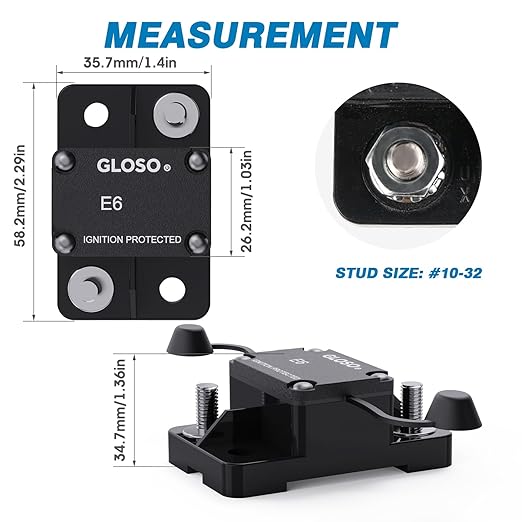 GLOSO Circuit Breaker 10 A E67 Mid Range Mini T1 Auto Reset, Compact Medium IP66, Marine Auto Truck (10 A)