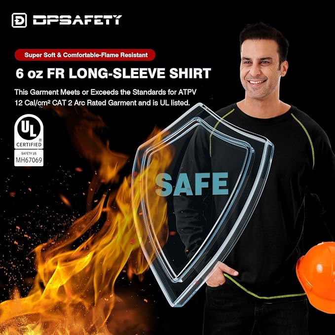 FR Shirt 6 oz Hi Vis Fire Resistant Flame Resistant Shirts for Men,Welding Shirt Cotton CAT2 Long-Sleeved Shirts