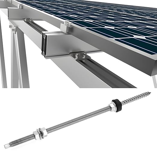 Pack of 4 Hanger Bolts 304 Stainless Steel Height Adjustable Solar Hanger Bolts for Photovoltaic Solar Attachment on Building Roofs, M10 x 300 mm, 549-A-BIW