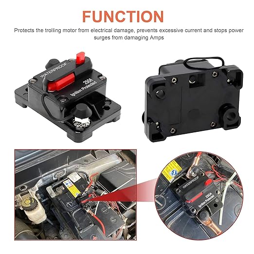ERAYCO 250 Amp Circuit Breaker with Manual Reset for Car Marine Trolling Motors Boat ATV Manual Power Protect for Audio System Fuse, 12V-48VDC, Waterproof (250A)