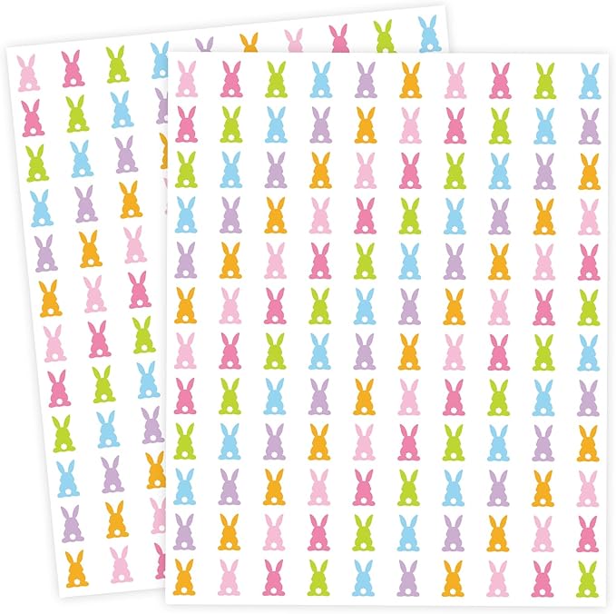JarThenaAMCS 2400 Pcs Easter Mini Sticker Pastel Bunny Paper Decal Colorful Rabbit Self-Adhesive Sticker for Planner Reward Envelope Scrapbook DIY Supplies, 0.5 in