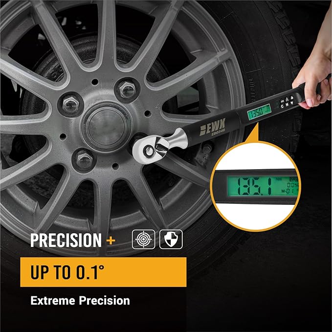 EWK 3/8" Drive Digital Angle Torque Wrench 5-100 ft-lbs (6.8-135 Nm), with LED Display & Audible Buzzer, for Small Car Repairs