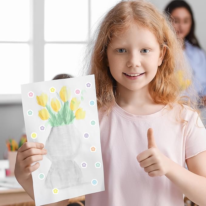 JarThenaAMCS 2400Pcs Mini Flower and Smile Face Sticker Pastel Floral Paper Decal Preppy Self-Adhesive Sticker for Planner Reward Envelope Scrapbook DIY Supplies, 0.5 in