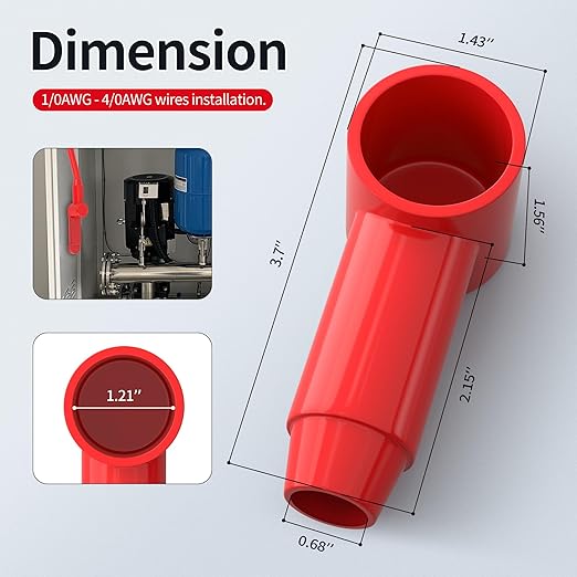12 Pack Silicone Battery Terminal Cover Terminal Protector Boot Fit for 1/0 AWG - 4/0 AWG Wire for Power Junction Block Battery Stud Solar Wiring (Large Size)