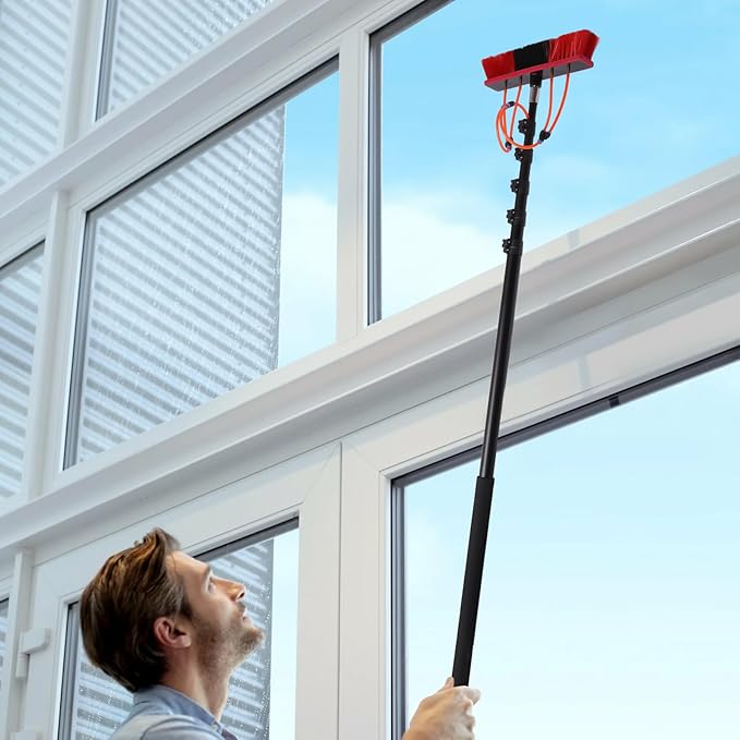 24ft Water Fed Pole Kit, Water-fed Brush with Joint Rotation 210 ° Water Fed Cleaning System Solar Panel Cleaning Kit with 26.9ft Hose, for Caravan Solar Panel Deck