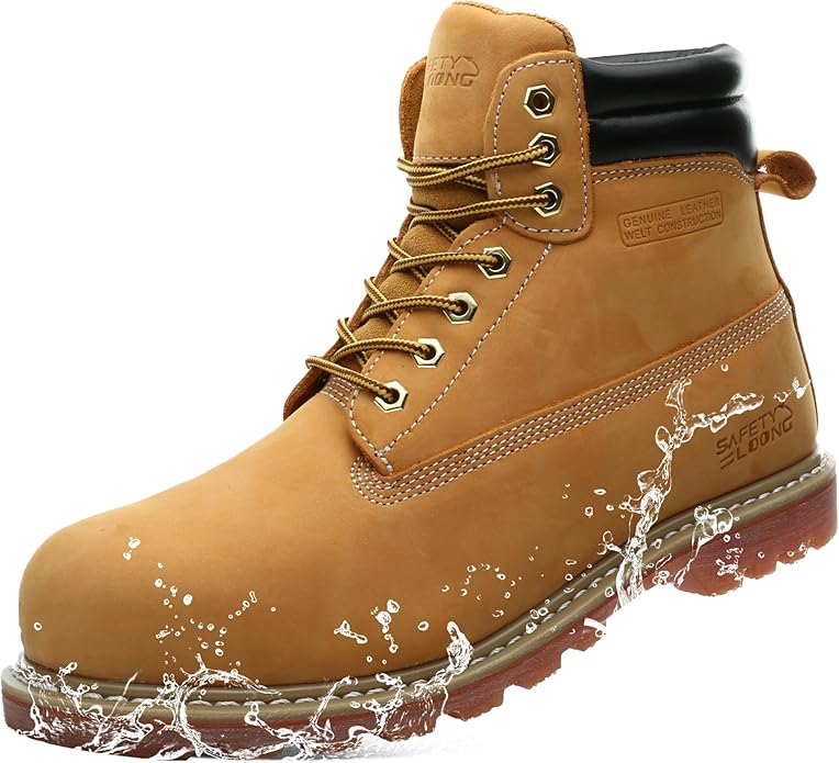 Work Boots for Men Waterproof Soft Toe Non Slip Comfortable Leather Workboots