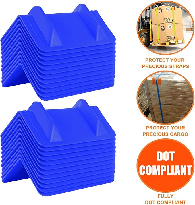 24 Pack Flatbed Edge Corner Protector for Cargo Shipping, Plastic Ratchet Strap Protectors for Tie Downs, Corner Guards for Straps Blue