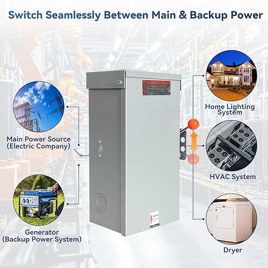 100A Generator Transfer Switch, 24000W Heavy Duty Double Throw Safety Switch, 120/240V Manual Transfer Switch, Stronger Stability, Enlarged NEMA 3R Enclosure for Outdoor, 10-Year Warranty