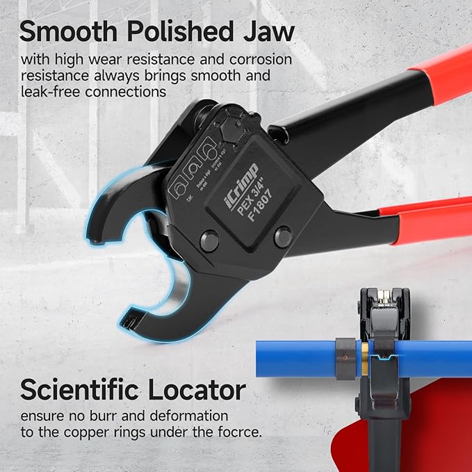 iCrimp Angle Head F1807 PEX Pipe Crimping Tool for Copper Rings - 1/2&3/4-inch Two Crimper Set with Cutter, Suitable for Tight Spaces