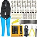 Coaxial Cable Tool Kit - BNC Crimp tool for RG58, RG59, RG62, RG174, 20PCS BNC Male Crimp Connectors for RG58 and 10PCS Female to Female Connectors, Heat Shrink Tubing Cable Tester, Stripper