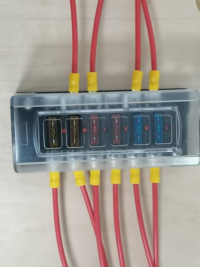 6 Way Fuse Block Automotive Boat Marine Car Camper Trailer RV Motorhome Solar Power Fuse Box 12V - 32V Red LED Indicator