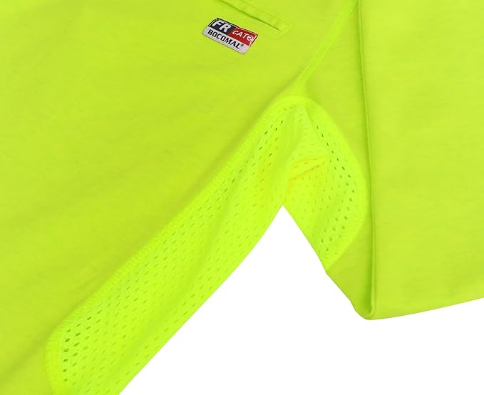 BOCOMAL FR Shirts for Summer Breathable Vented Design 6oz Heather Jersey Flame Resistant Long Sleeve Crew T Shirt