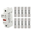 Baomain RT18-32 Fuse Holder Base with 10x3A Ceramic Fuses (10x38mm) – 1 Pole DIN Rail Mount, LED Indicator, CE Certified (3 Amp)