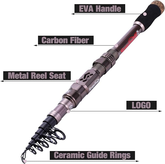 Sougayilang Fishing Rod Reel Combinations, 24 Ton Carbon Fiber, Portable Telescopic Fishing Rod Spinning Reels for Travel Saltwater Freshwater Fishing Gifts for People