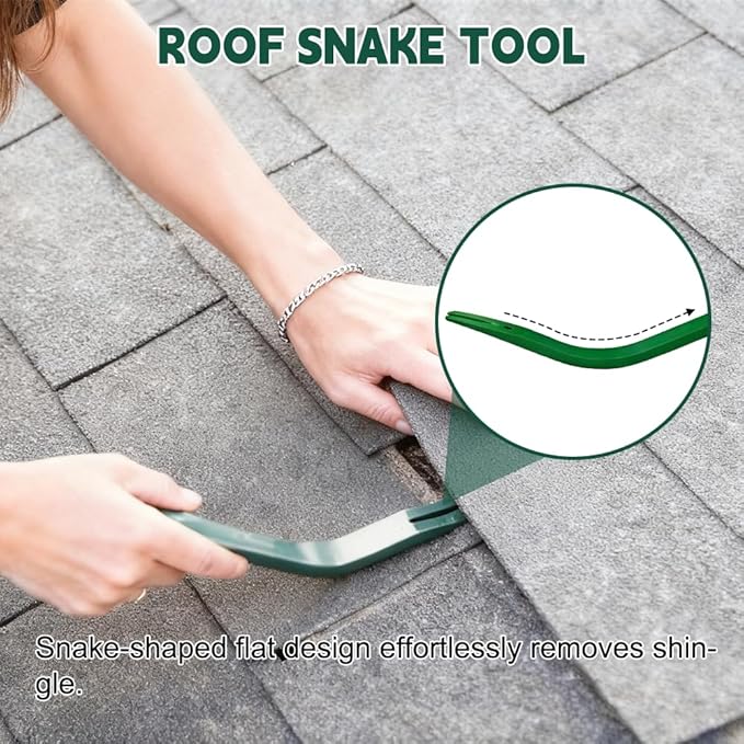 Shingle Removal Tool, Roof Snake Pry Bar, Nail Remover Heavy Duty, Professional Roofing Equipment for Safe Shingle Replacement, Spring Roof Repair and Installation.